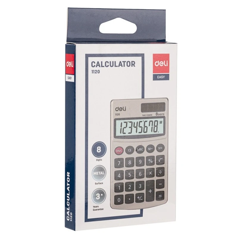Калкулатор Deli Easy E1120 джобен, метален панел, 8 dgt, 116.8 x 70 x 11 мм