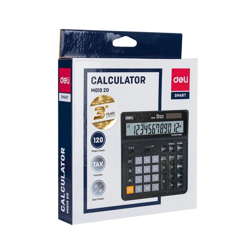 Калкулатор Deli Smart EM01020 настолен,12 dgt, TAX,160 х 150 х 33 мм, черен
