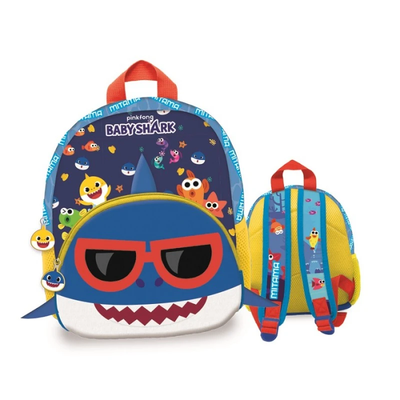 Раница за детска градина MITAMA Baby Shark за 2 - 6 г, синя, 2 отделения