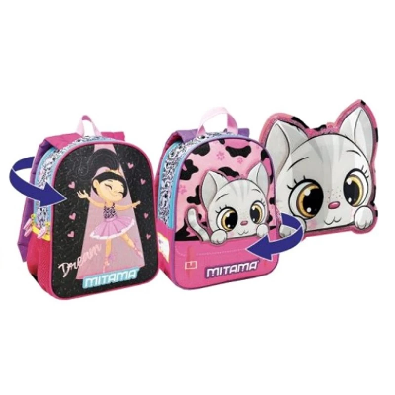 Раница за детска градина с две лица MITAMA Spinny Dancer Cat, за 1-3 г, за момиче
