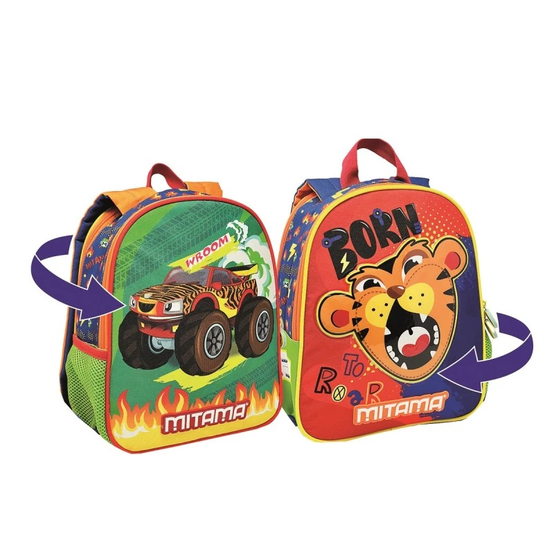 Раница за детска градина с две лица MITAMA Spinny Tiger Roar, за 1-3 г, за момче