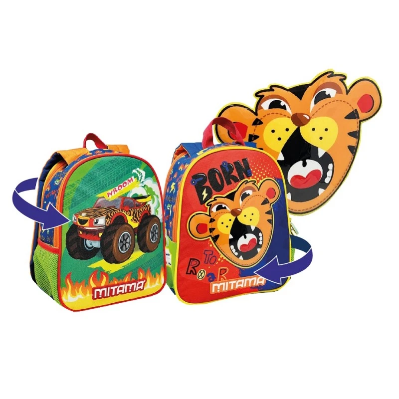 Раница за детска градина с две лица MITAMA Spinny Tiger Roar, за 1-3 г, за момче
