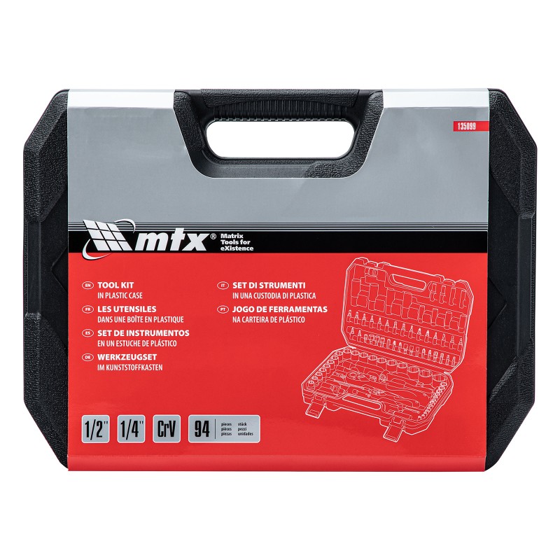 Комплект инструменти MTX, 94 части, 1/2", 1/4", CrV, пластмасова кутия  