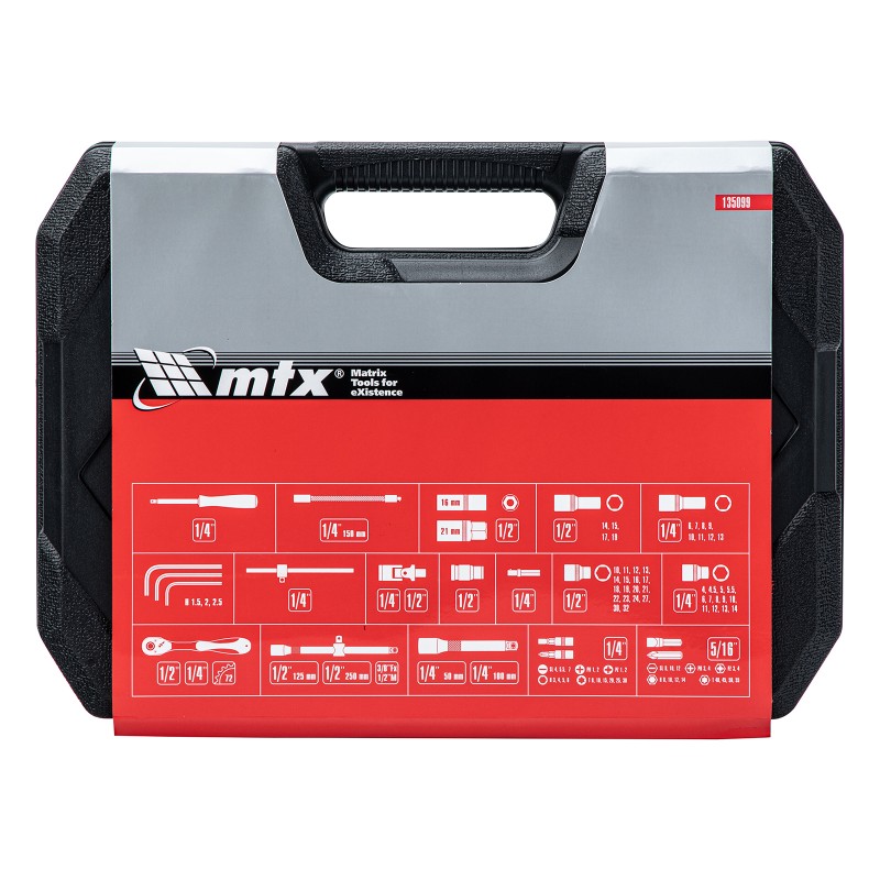 Комплект инструменти MTX, 94 части, 1/2", 1/4", CrV, пластмасова кутия  