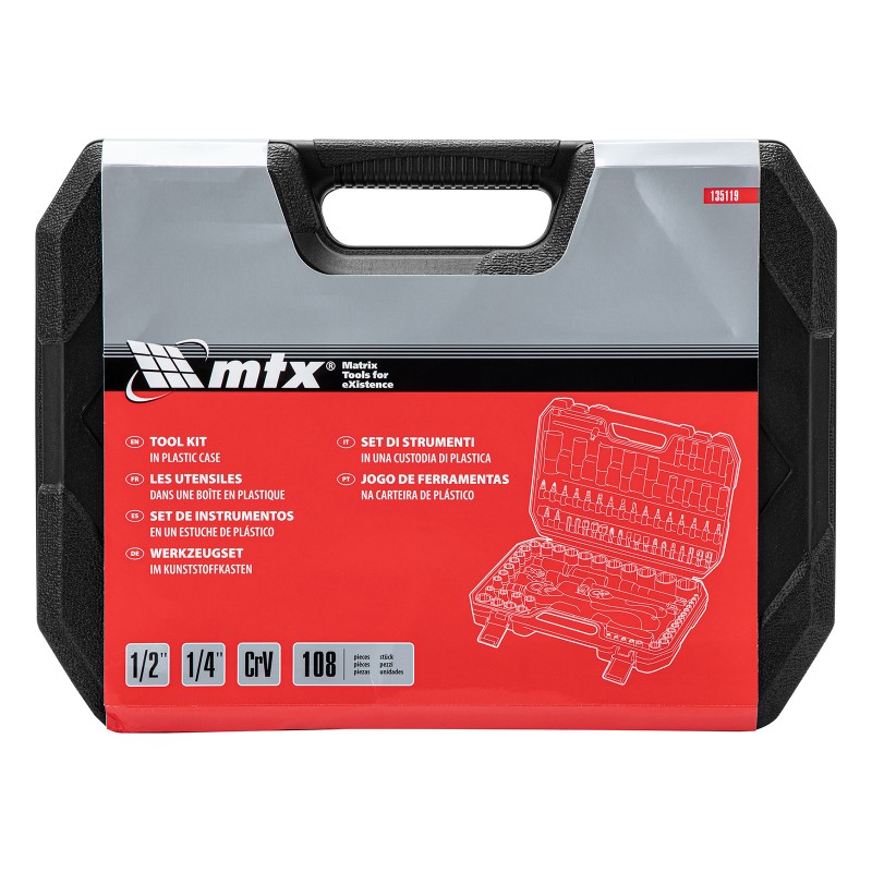 Комплект инструменти MTX, 108 части, 1/2", 1/4", CrV, пластмасова кутия