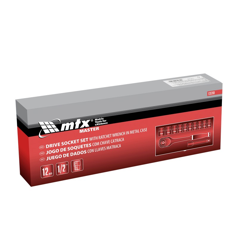 Комплект инструменти MTX,  12 части, вложки 1/2", 10-24 мм, тресчотка
