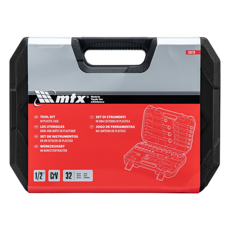 Комплект инструменти MTX 32 части, 1/2", CrV, пластмасова кутия 
