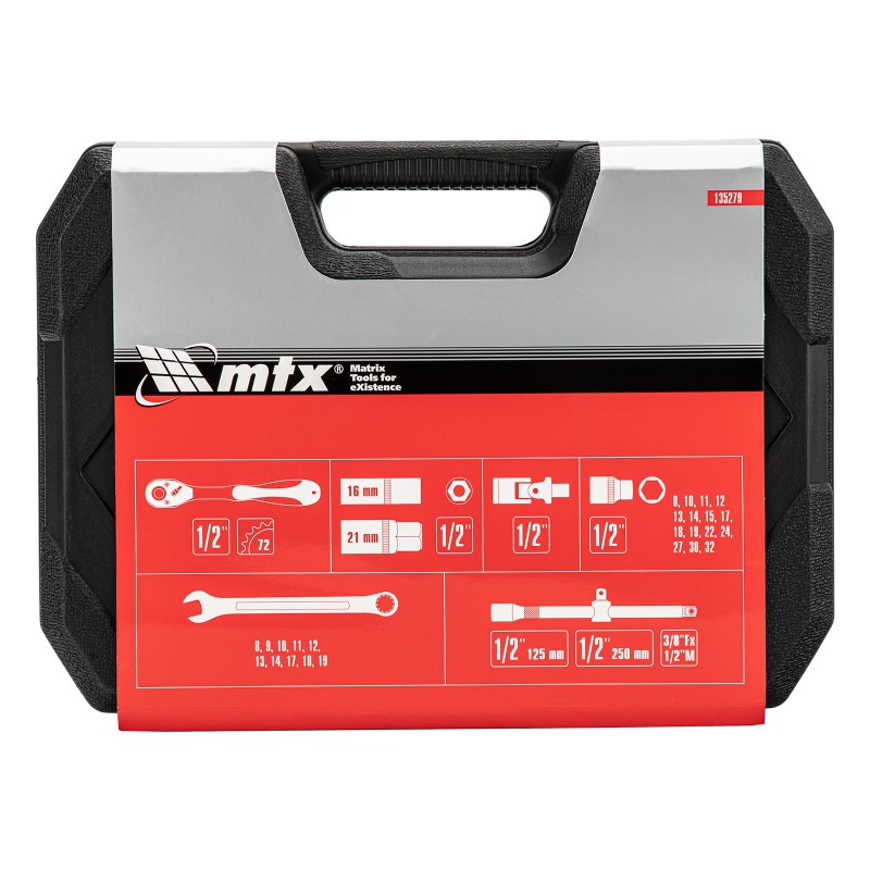 Комплект инструменти MTX 32 части, 1/2", CrV, пластмасова кутия 