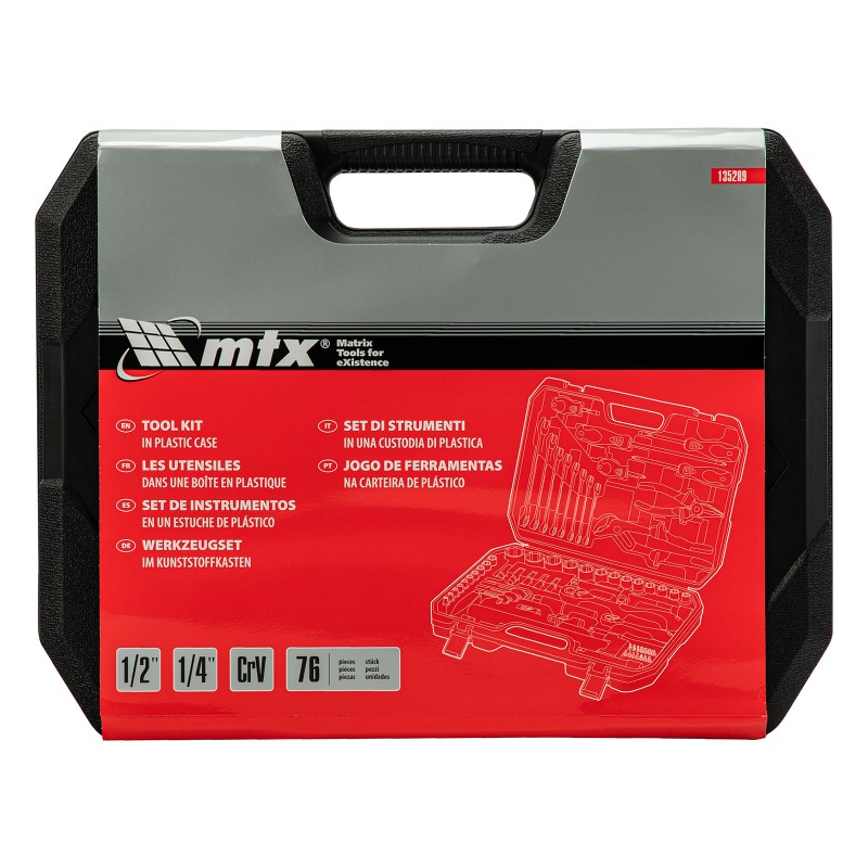 Комплект инструменти MTX, 76 части, 1/2", 1/4", CrV, пластмасова кутия