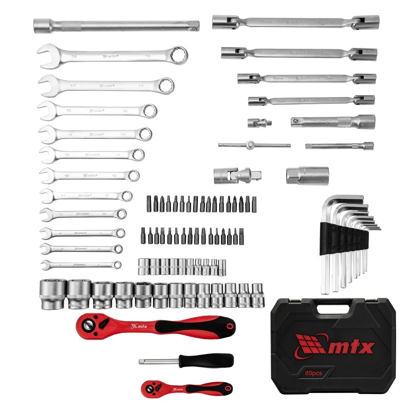 Комплект инструменти MTX, 89 части,  1/2", 1/4", CrV, пластмасова кутия 