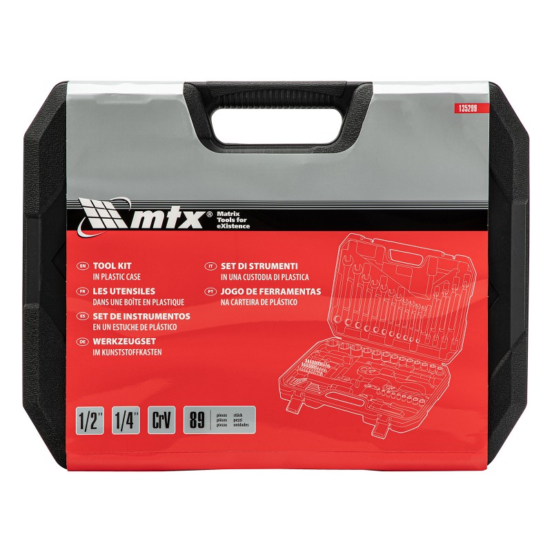 Комплект инструменти MTX, 89 части,  1/2", 1/4", CrV, пластмасова кутия 