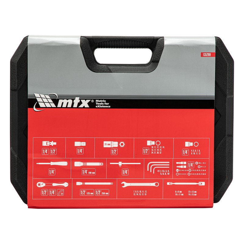 Комплект инструменти MTX, 89 части,  1/2", 1/4", CrV, пластмасова кутия 