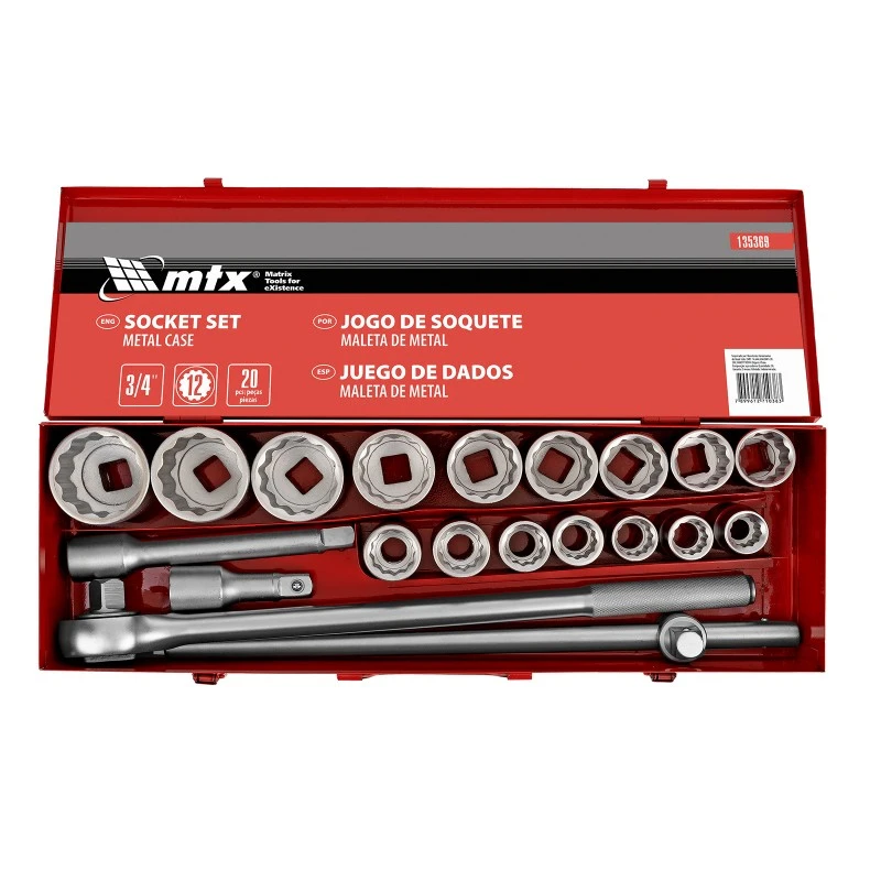 Комплект инструменти MTX,  20 части, 3/4", вложки 19-50 мм, метален куфар