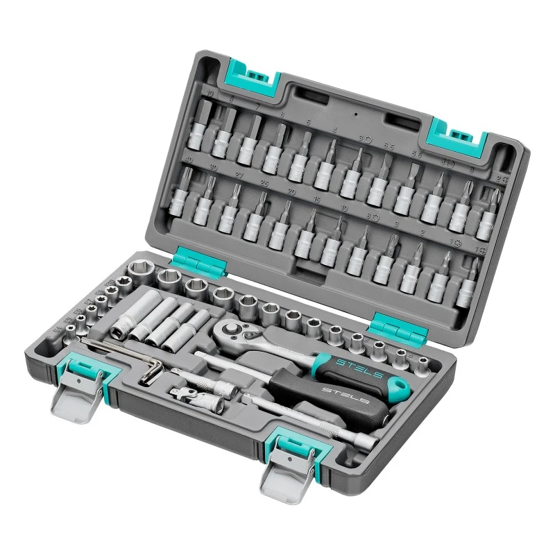 Комплект инструменти Stels,  57 части, CrV, 1/4", пластмасов куфар