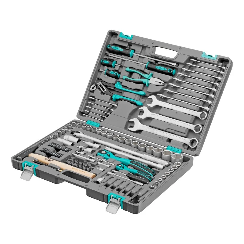Комплект инструменти Stels, 119 части, CrV, стомана S2, 1/4", 1/2", усилен куфар
