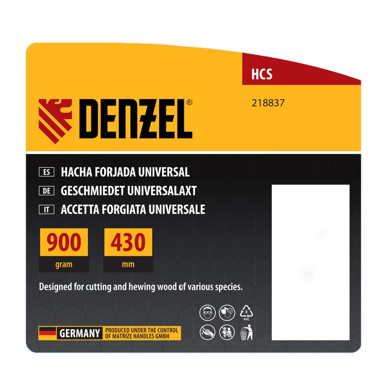 Брадва Denzel, 900 гр, дървена дръжка, 430мм