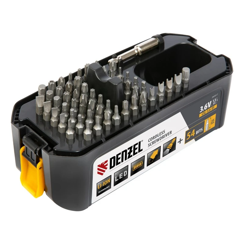 Отвертка Denzel, акумулаторна, CSL-3,6-01, Li-Ion, 3,6 V, 1,3 Ah, с аксесоари
