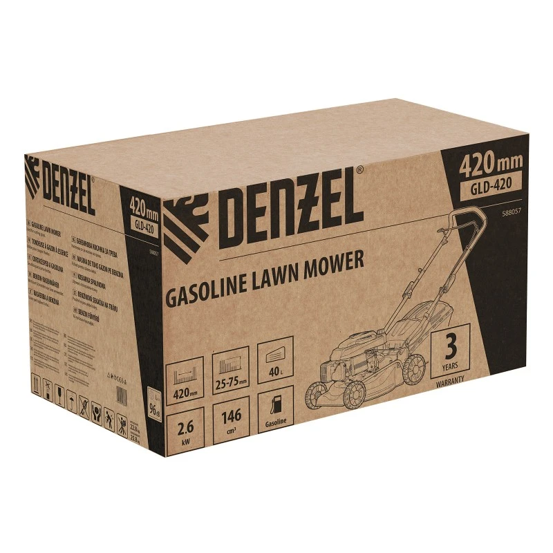 Косачка Denzel, за трева, бензинова, GLD-420, 146 куб. см., 420 мм, ръчна, 40 л