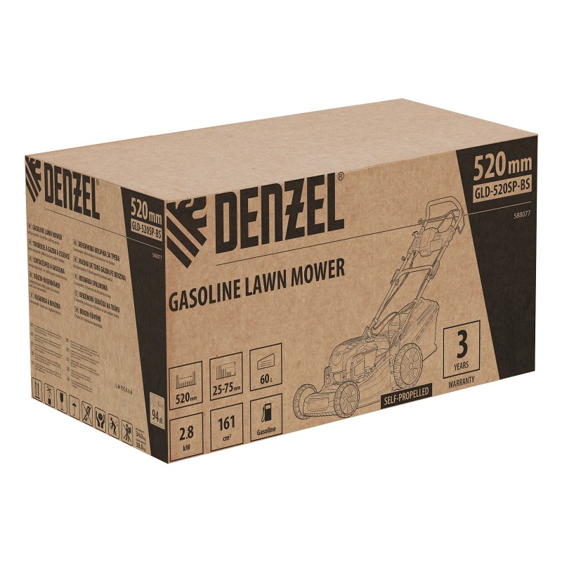Косачка Denzel, за трева, бензинова, GLD-520SP-BS, 161 куб. см., BRIGGS STRATTON, 520 мм, самоходна, 60 л