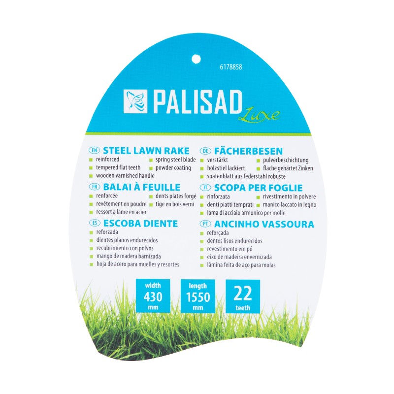 Гребло Palisad, за листа, тип ветрило, стоманено, 430x1550 мм, 22 плоски зъба, лакирана дръжка, LUXE