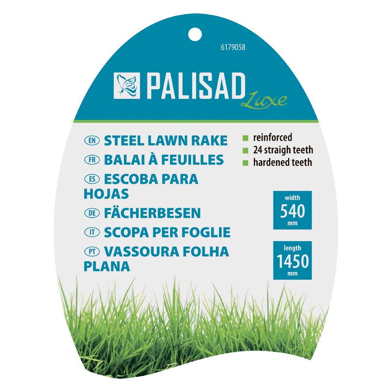 Гребло Palisad, за листа, тип ветрило, стоманено, 540x1450 мм, 24 плоски зъба, лакирана дръжка, LUXE