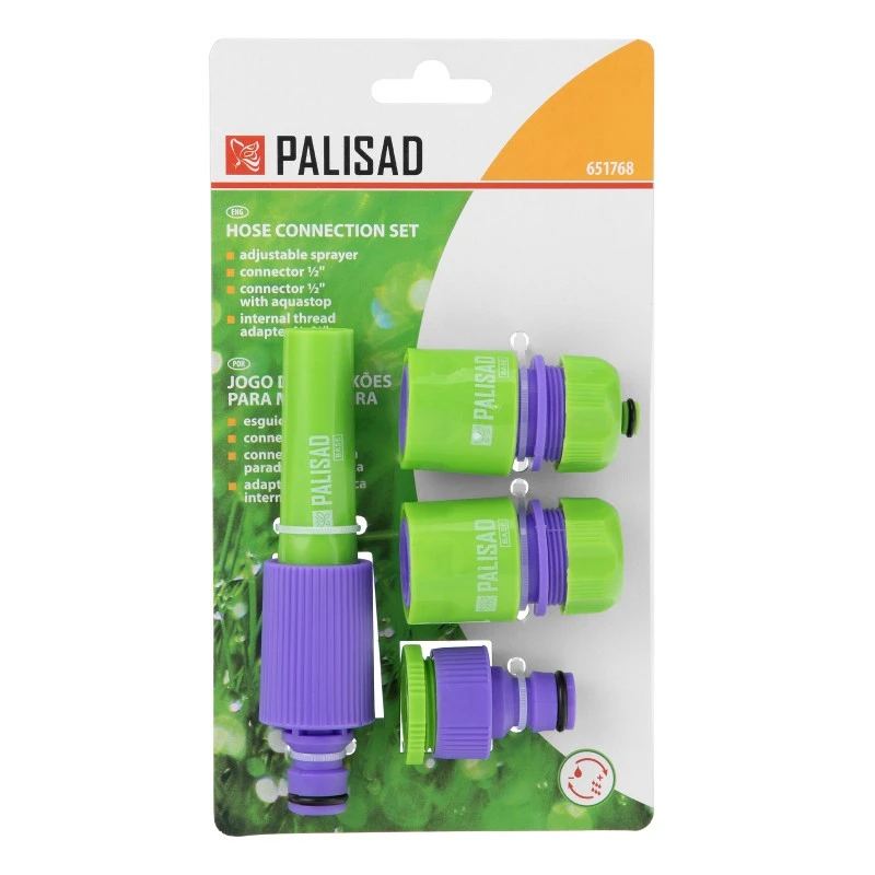 Комплект за свързване на маркуч Palisad, 1/2", струйник, 3 адаптера, PVC