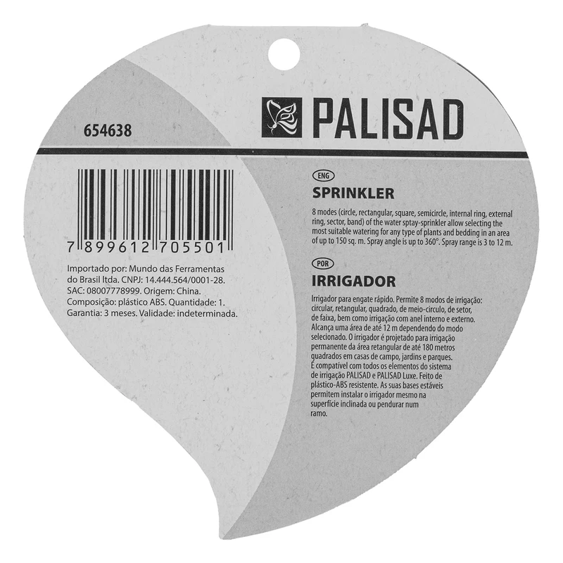 Разпръсквач Palisad, дъждовален, 8 функции, с основа, пластмасов