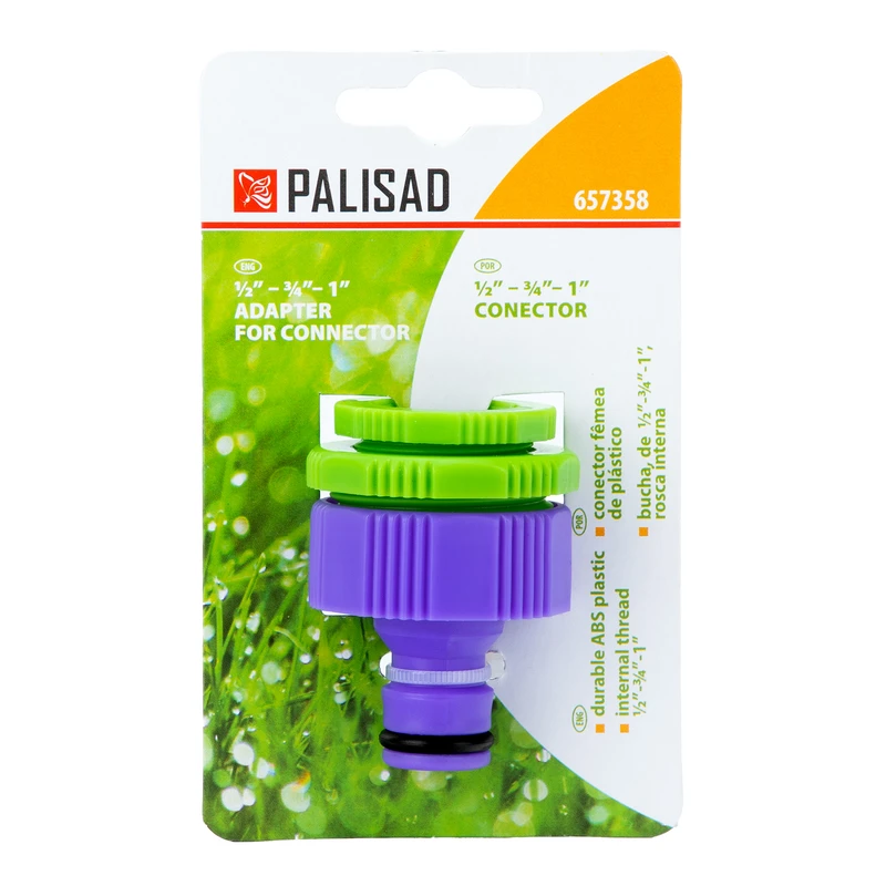 Адаптер за маркуч Palisad, за кран, вътрешна резба  1/2"-3/4"-1", пластмасов
