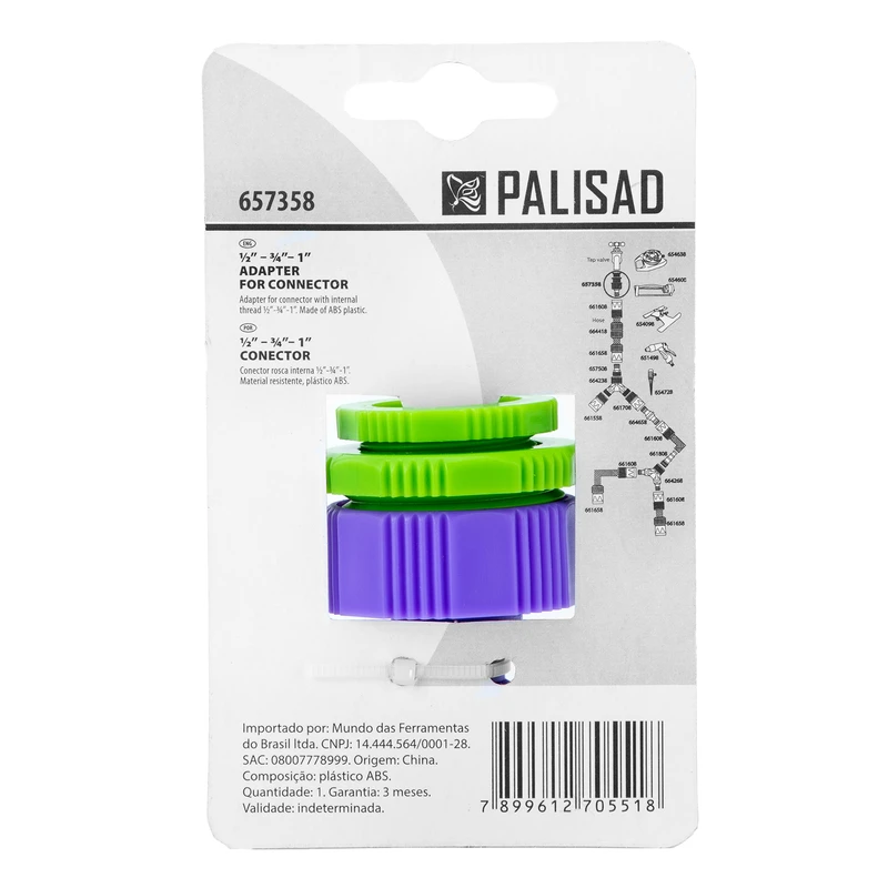 Адаптер за маркуч Palisad, за кран, вътрешна резба  1/2"-3/4"-1", пластмасов
