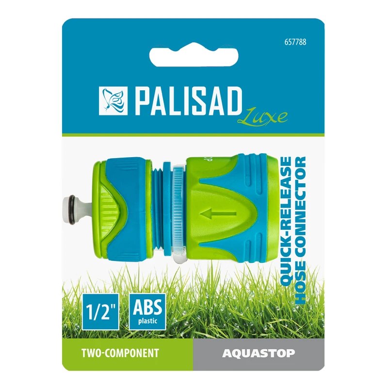 Адаптер за маркуч Palisad, бързо освобождаващ се 1/2", аквастоп, двукомпонентен, LUXE