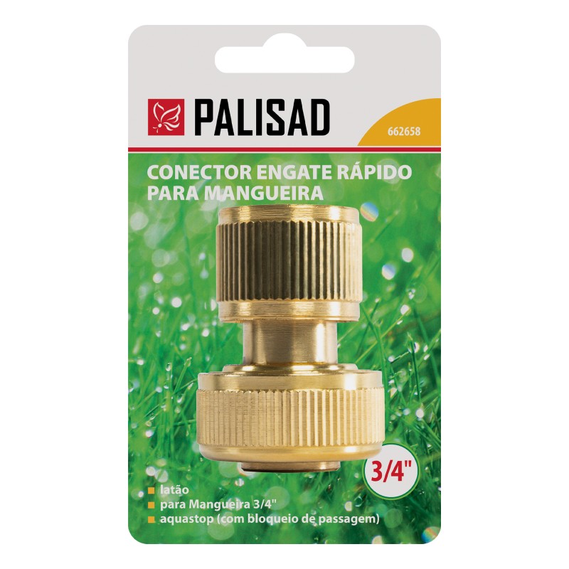 Съединител за маркуч Palisad, 3/4", бърза връзка, аквастоп, месингов