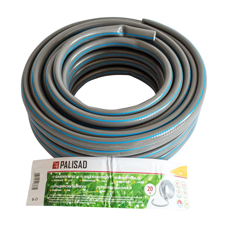 Маркуч Palisad, за поливане, подсилен, 1/2 ", 20 м, 4 слоя, без фталати, сив