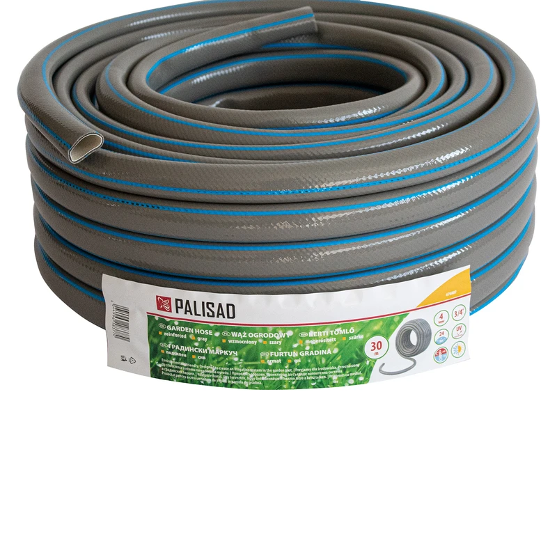 Маркуч Palisad, за поливане, подсилен, 3/4 ", 30 м, 4 слоя, без фталати, сив