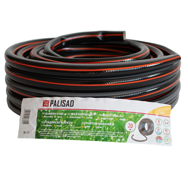 Маркуч Palisad, за поливане, подсилен, 3/4 ", 20 м, 4 слоя, без фталати, черен