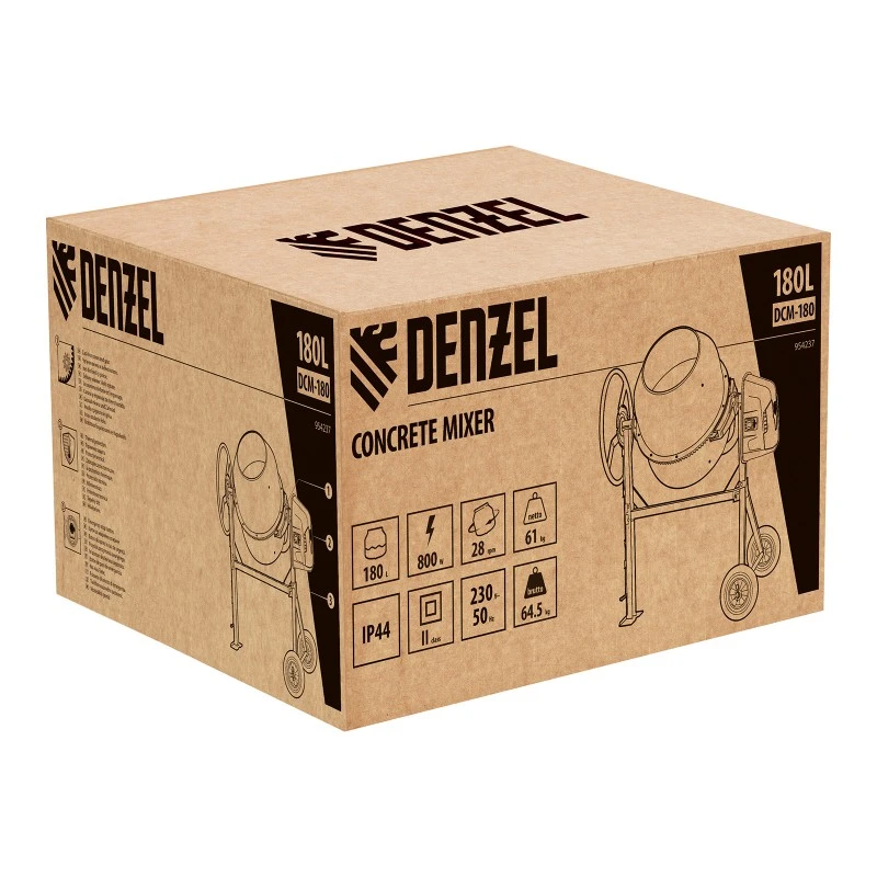 Бетонобъркачка Denzel, DCM-180, мощност 800 W, 180 л