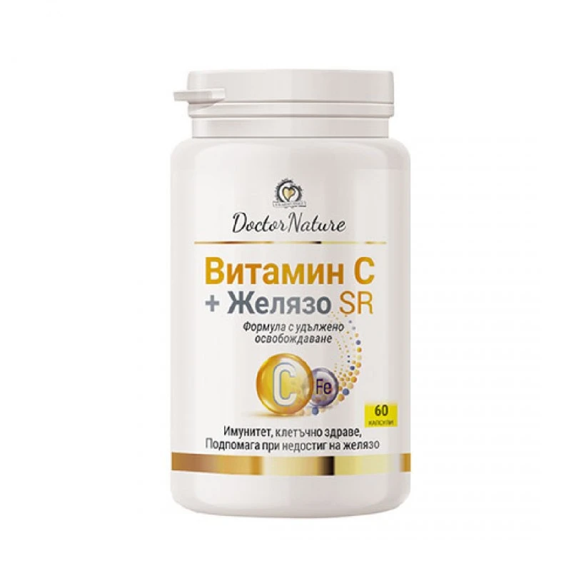 Dr. Nature Витамин C + желязо с удължено освобождаване, 60 капсули