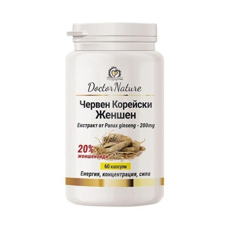 Dr. Nature Червен корейски женшен, 60 капсули