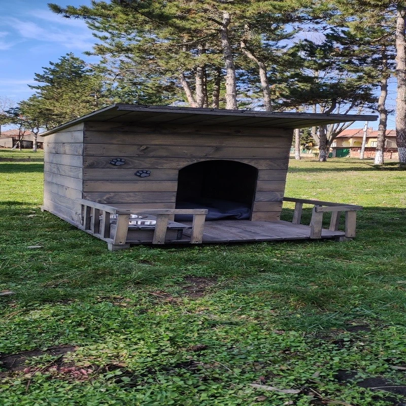 Kъща за куче, С веранда, Размер ХL, Сив, Винтидж