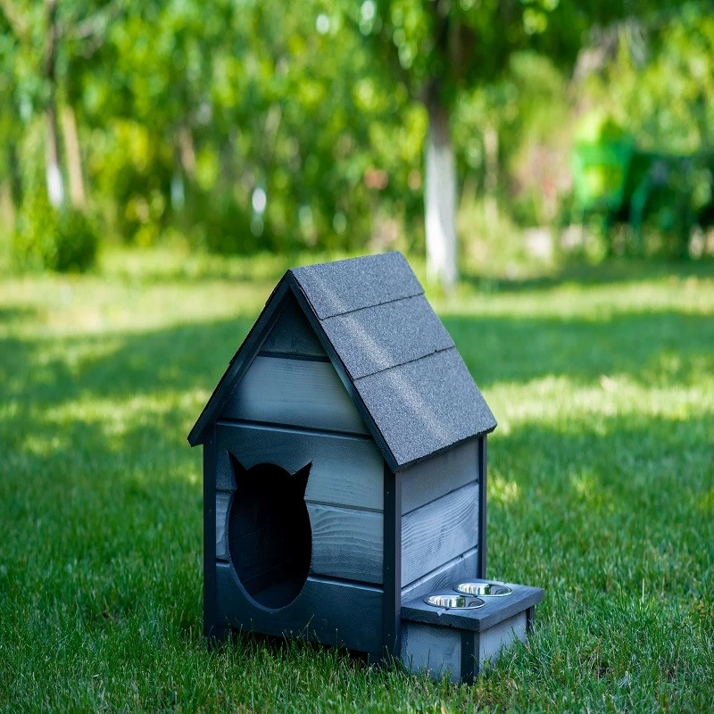 Къща за коте, Дърво, Размер S, Сива