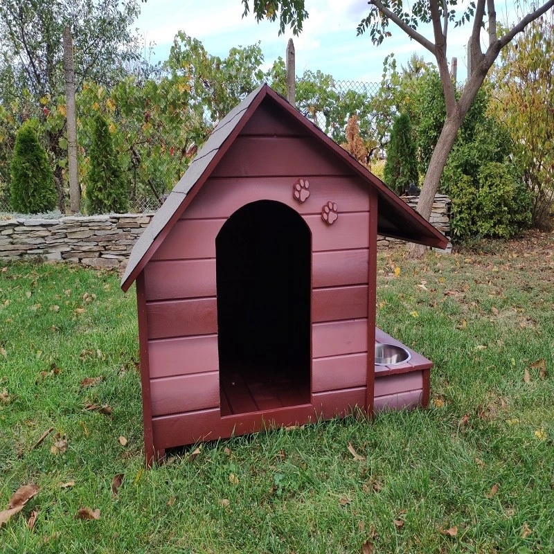 Къща за куче, Дърво, Размер XL, Кафява, Със стряха + купи