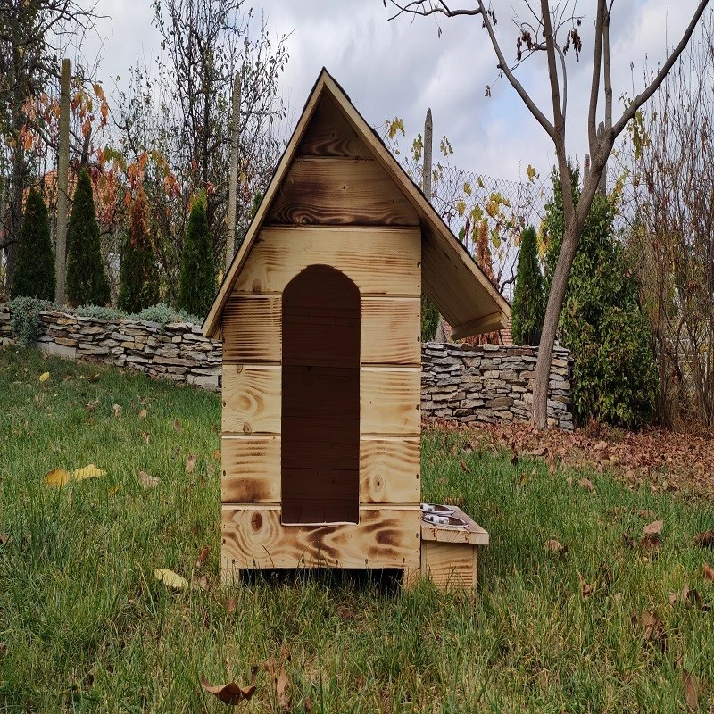 Къща за куче, Дърво, Размер М, Ретро, Със стряха + купи