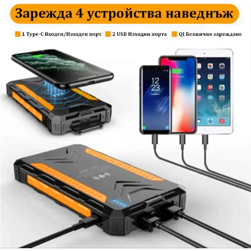 Соларна акумулаторна батерия / Solar Power Bank 20000 mAh