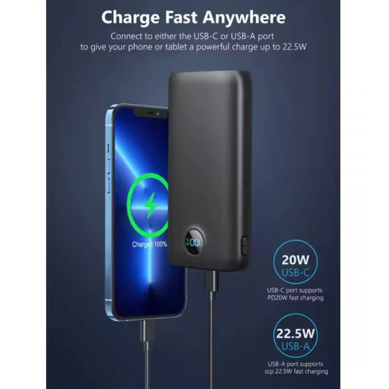 Преносима зарядна батерия 20000 mAh с Лед дисплей