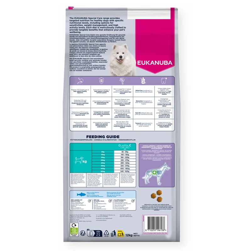 EUKANUBA Adult Sensitive Skin All Breed, Rich in Ocean Fish, 12 kg