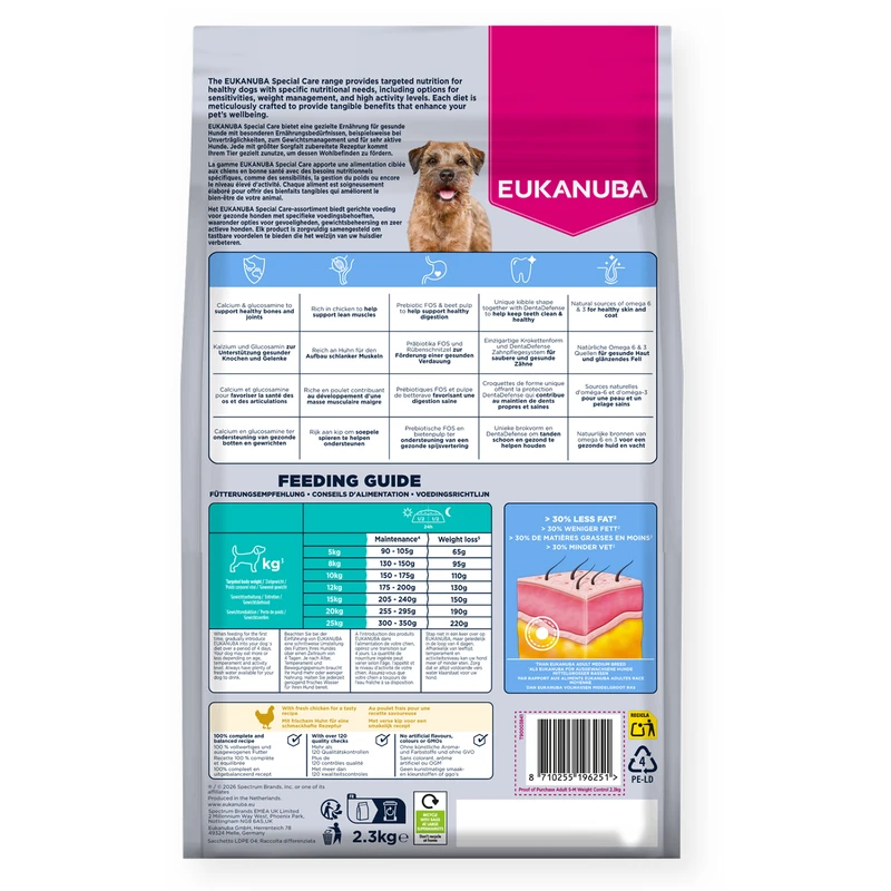 EUKANUBA Adult Weight Control Small/Medium, Rich in Chicken, 2.3 kg