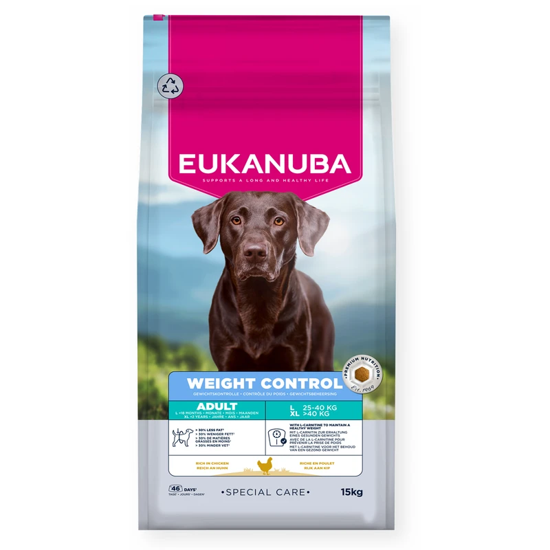 EUKANUBA Adult Weight Control Large, Rich in Chicken, 15 kg