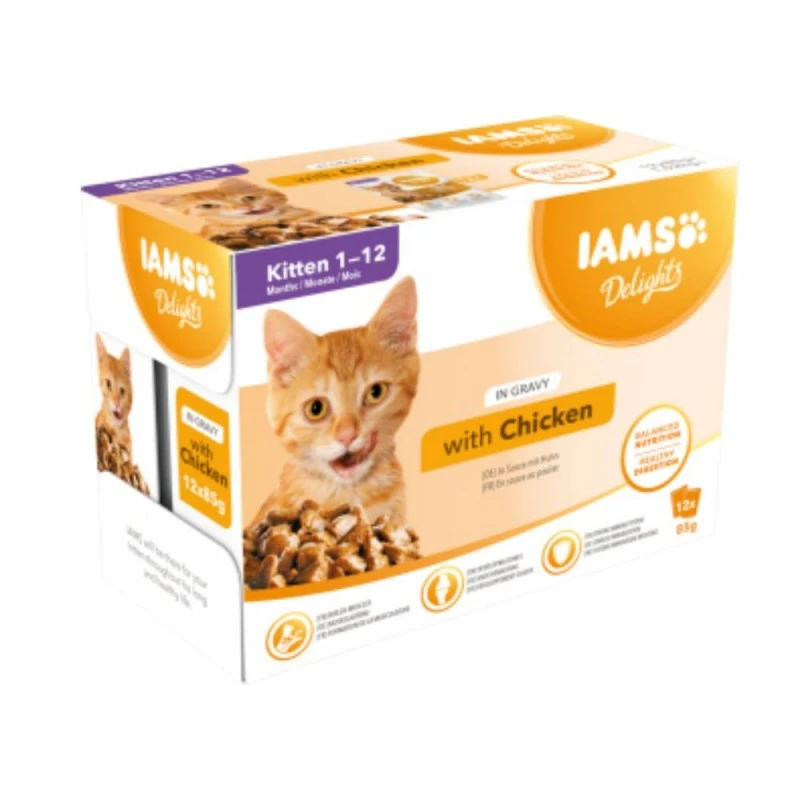 IAMS CAT POUCH KITTEN GRAVY 12X85