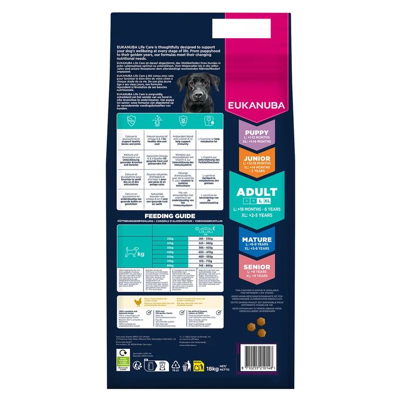 EUKANUBA Adult Large, Rich in Fresh Chicken, 15 kg + 3 kg Bonus