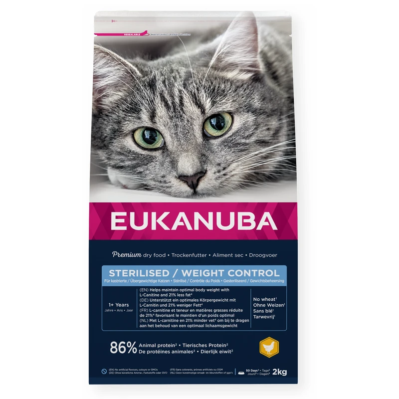 EUKANUBA Cat Adult Sterilised/Weight Control, Rich in Fresh Chicken, 2 kg