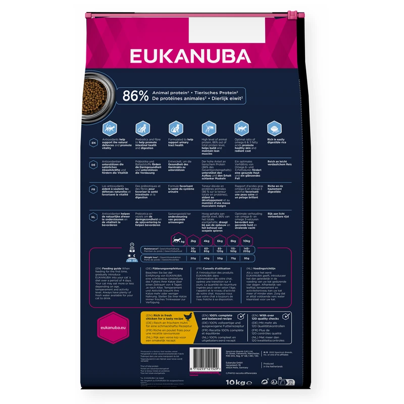 EUKANUBA Cat Adult Sterilised/Weight Control, Rich in Fresh Chicken, 10 kg
